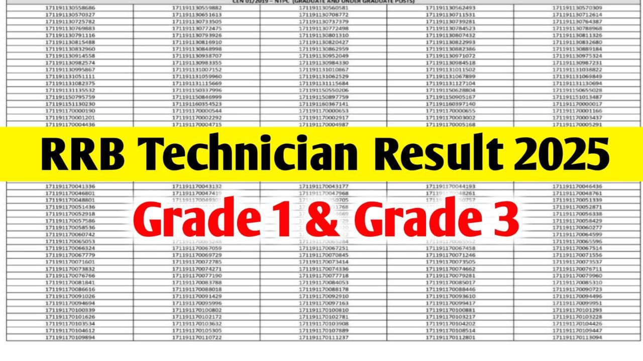 RRB Technician Result 2025 Release Date Railway Grade 3rd exam cut off ...